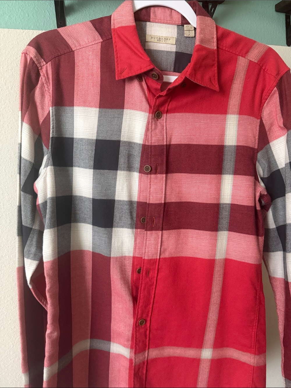 Burberry Red and Gray Plaid Button-Down Shirt